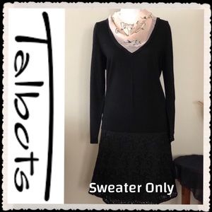 NEVER WORN. NWT TALBOTS BLACK, LIGHTWEIGHT, SCOOP NECK, 100% MERINO WOOL SWEATER